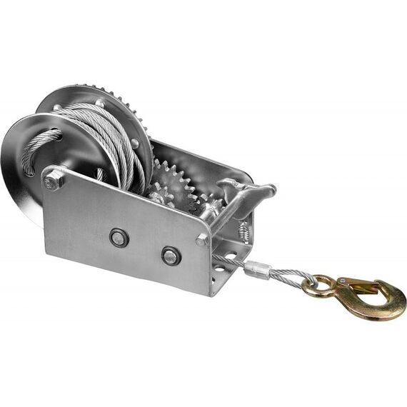 Лебедки, тали, тельферы: Лебедка ручная барабанная Зубр Профессионал 43113-0.9 тяговая, тросовая, 0.9 т, 8 м фотографии