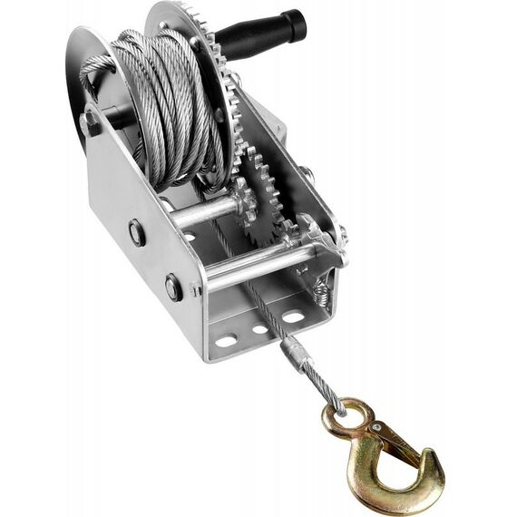 Лебедки, тали, тельферы: Лебедка ручная барабанная Зубр Профессионал 43113-0.9 тяговая, тросовая, 0.9 т, 8 м фотографии