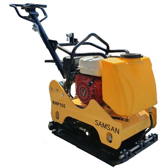 Виброплиты, вибраторы: Виброплита реверсивная гидравлическая Samsan RHP165 двигатель Honda GX160, 4-тактный, гидравлический реверс, бак для воды, двухзонная система орошения, вес 165 кг фотографии