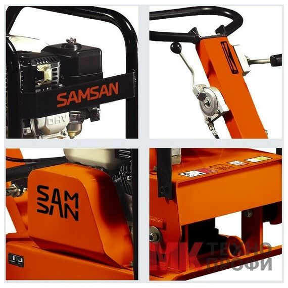 Виброплиты, вибраторы: Виброплита реверсивная Samsan RP321 73X37см, двигатель Honda GX 160, 4-тактный, одноцилиндровый, 5.5 л/с, частота 4000 виб./мин, центробежная сила 30,5 кН, глубина уплотнения 50 см фотографии