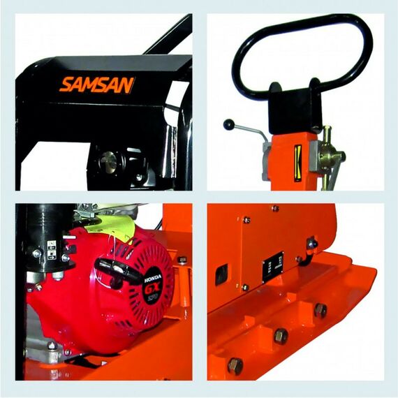 Виброплиты, вибраторы: Виброплита реверсивная Samsan RP 351 двигатель Honda GX 270, 4-тактный, одноцилиндровый, 9 л/с, частота 3750 виб./мин, центробежная сила 38 кН, глубина уплотнения 90 см фотографии
