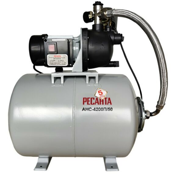 Насосы и насосные станции: Автономная насосная станция РЕСАНТА АНС-4200П/50 1200 Вт, напор 42 м, 70 л/мин, гидроаккумулятор 50 л, глубина всасывания – 9 м, 1" фотографии