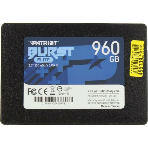 SSD-накопители: SSD-накопитель Patriot 960 Gb Burst Elite SATA 6Gb/s 2.5" 3D QLC [PBE960GS25SSDR] фотографии