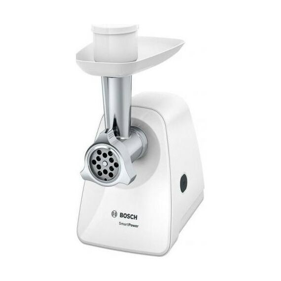 Мясорубки: Мясорубка BOSCH MFW2520W SmartPower, 350/1500 Вт, 2 форм диска, насадка для колбасок и кеббе фотографии