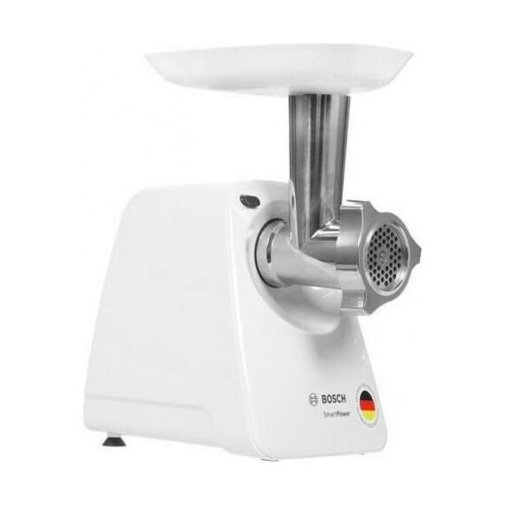 Мясорубки: Мясорубка BOSCH MFW2520W SmartPower, 350/1500 Вт, 2 форм диска, насадка для колбасок и кеббе фотографии