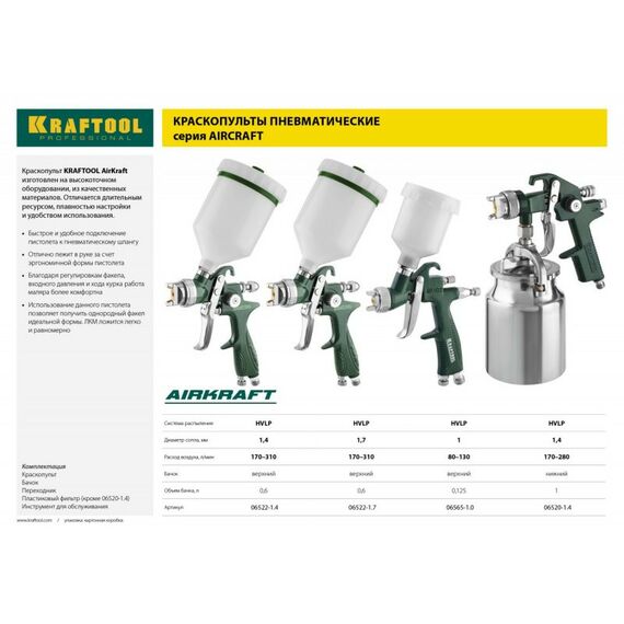 Пневмокраскопульты: Краскопульт пневматический KRAFTOOL AirKraft HVLP с нижним бачком, 1.4мм [06520-1.4] фотографии