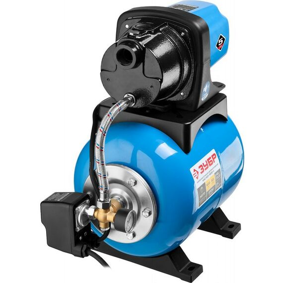 Насосы и насосные станции: Станция насосная автоматическая Зубр Мастер НАС-М3-1200-Ч 1200 Вт, пропускная способность 63 л/мин, напор 46 м, бак 20 л, корпус из чугуна фотографии