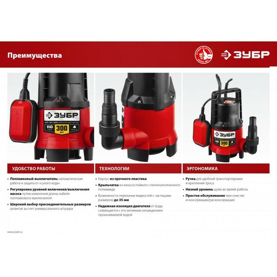 Насосы и насосные станции: Дренажный насос для грязной воды Зубр НПГ-М1-400 400 Вт фотографии