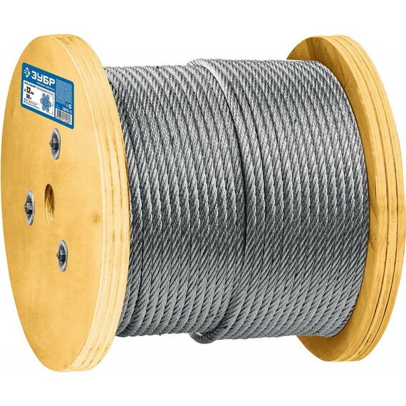 Такелажный крепеж: Трос грузоподъемный стальной оцинкованный Зубр Профессионал d=12 мм, L=50 м DIN 3060 [30415-12] фотографии