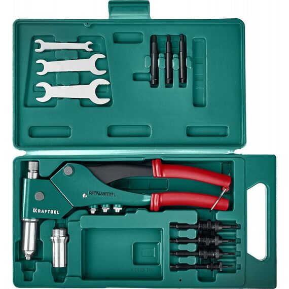 Заклепочники: Комбинированный заклепочник поворотный KRAFTOOL Combo3-M6 0-360°, в кейсе [31178_z01] фотографии