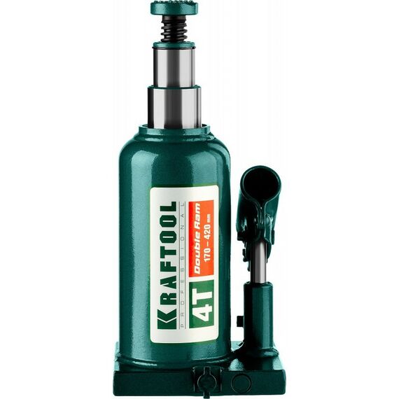 Домкраты: Домкрат двухштоковый бутылочный с увеличенным подъемом KRAFTOOL KRAFT BODY DOUBLE RAM 4т 170-420мм [43463-4] фотографии