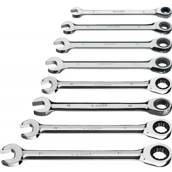 Наборы инструментов и ключи: Набор комбинированных гаечных ключей трещоточных Зубр 27074-H8 8 шт, 8 - 19 мм [27074-H8_z01] фотографии