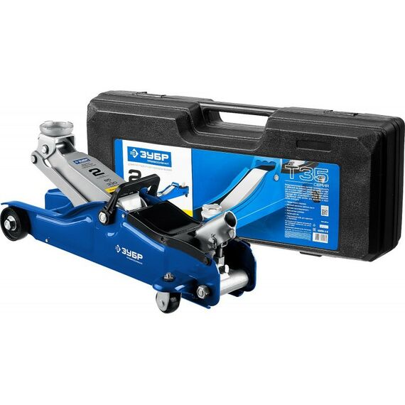 Домкраты: Подкатной домкрат Зубр Профессионал Т-35-K 2т 85-330мм, с низким подхватом, в кейсе [43056-2-K] фотографии