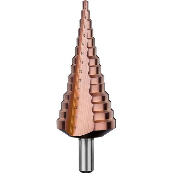 Буры, пики, коронки, сверла: Сверло ступенчатое Зубр 29672-4-39-14 КОБАЛЬТ 4-39мм, 14 ступеней, кобальтовое покрытие фотографии