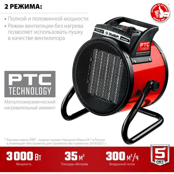 Тепловые пушки: Электрическая тепловая пушка Зубр ТПК-3Р 3 кВт, МКН фотографии