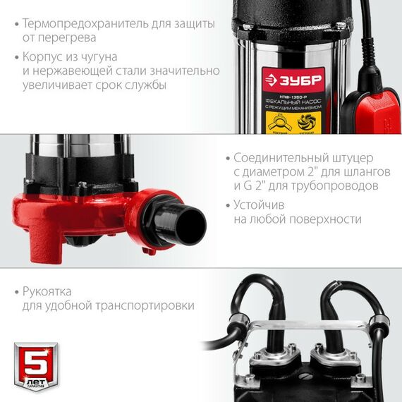 Насосы и насосные станции: Фекальный насос с режущим механизмом Зубр НПФ-1350-Р 1350 Вт фотографии