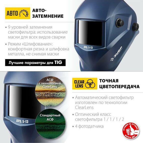 Сварочные маски: Маска сварщика Зубр АРД 5-13 Хамелеон затемнение 4/5-8/9-13 [11070] фотографии