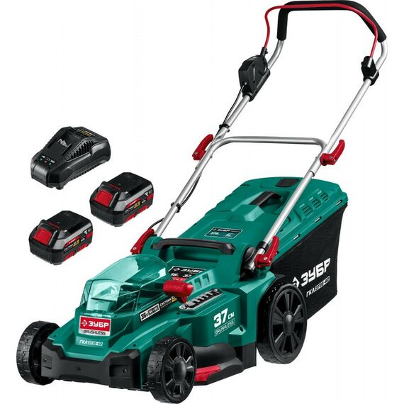 Газонокосилки: Бесщеточная газонокосилка Зубр ГКЛ-3736-42 36В, 2х18В АКБ (4Ач) фотографии