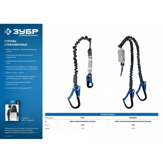 Спецодежда: Перевал строп эластичный двухплечный Зубр Профессионал 11596 полиамидная лента, с амортизатором фотографии