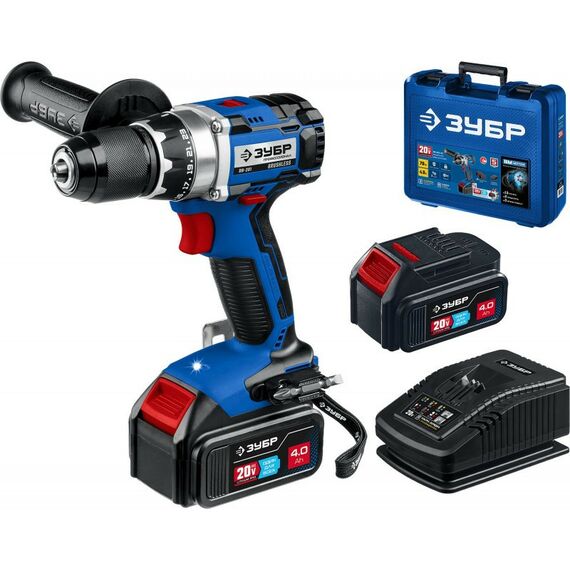 Дрели и шуруповерты: Бесщеточная дрель-шуруповерт Зубр Профессионал DB-201-42 20В, 2 АКБ (4Ач), в кейсе фотографии