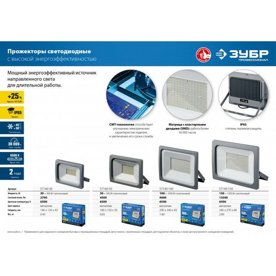 Осветительные приборы: Светодиодный прожектор Зубр Профессионал ПСВ-150 150 Вт [57140-150] фотографии