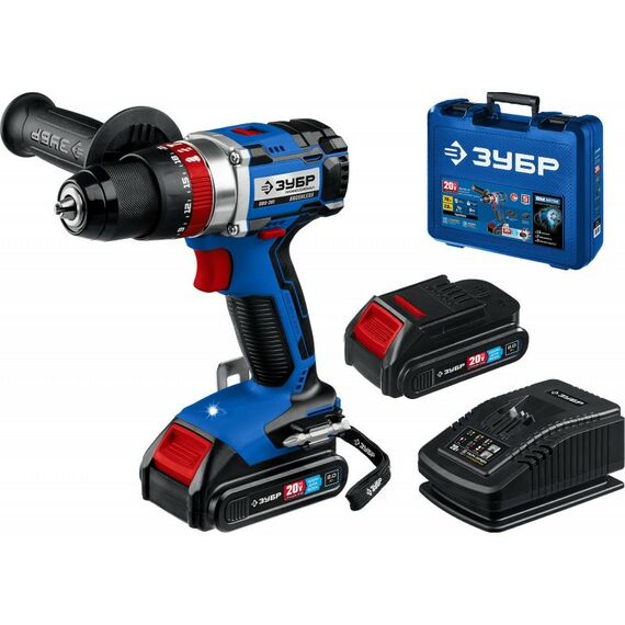 Дрели и шуруповерты: Бесщеточная ударная дрель-шуруповерт Зубр Профессионал DBS-201-22 20В, 2 АКБ (2Ач), в кейсе фотографии