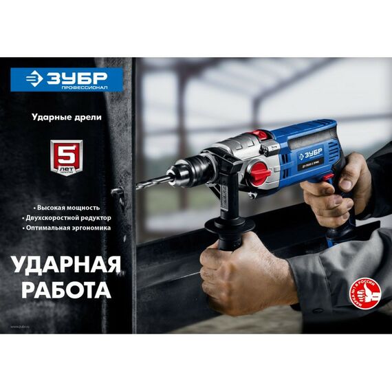 Дрели и шуруповерты: Дрель ударная Зубр Профессионал ДУ-П850-2 ЭРМК 850 Вт, 2-х скоростная, кейс фотографии