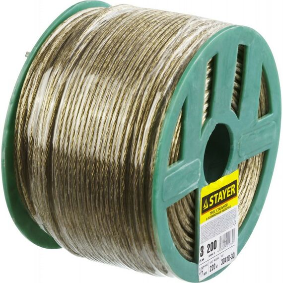 Такелажный крепеж: Трос стальной в полимерной оболочке STAYER d=3,0 мм, L=200 м [30410-30] фотографии