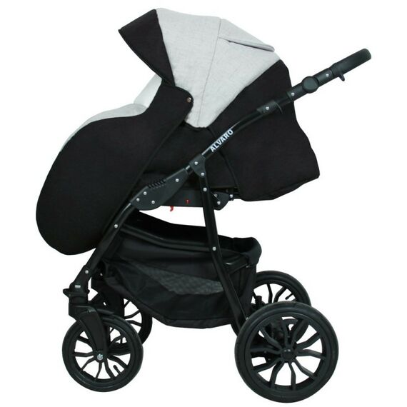 Коляски детские: Коляска 2в1 Alis ALVARO Al 04 т.серый+св.серый+белая кожа фотографии