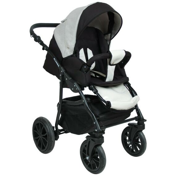 Коляски детские: Коляска 2в1 Alis ALVARO Al 04 т.серый+св.серый+белая кожа фотографии