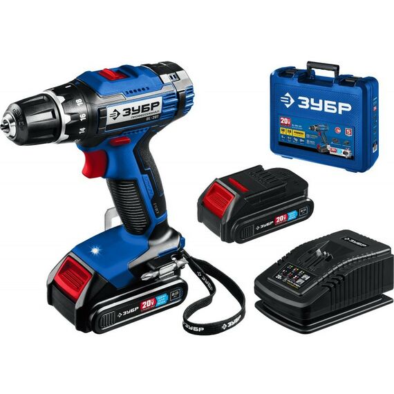 Дрели и шуруповерты: Дрель-шуруповерт Зубр Профессионал DL-201-22 20В, 2 АКБ (2Ач), в кейсе фотографии