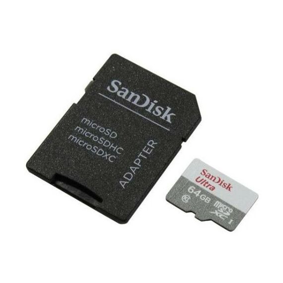 Secure Digital карты: microSDXC SanDisk 64Gb Ultra 80 UHS-I U1 Class10 + adapter [SDSQUNS-064G-GN3MA] фотографии