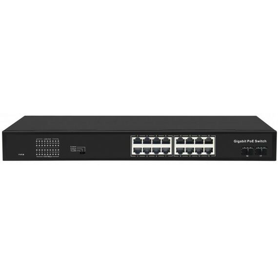 Коммутаторы, маршрутизаторы, межсетевые экраны: Коммутатор неуправляемый Gigalink GL-SW-G005-16P 16PoE (802.3af/at) портов 1000Мбит/с, 9-16 порт до 250м cat6, 2 SFP порта 1000Мбит/с, 300W фотографии