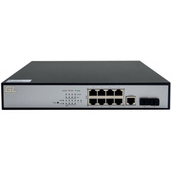 Коммутаторы, маршрутизаторы, межсетевые экраны: Управляемый коммутатор Gigalink GL-SW-G204-10P L2 PoE, 8 Base-T 10/100/1000Mb/s портов, 2 Base-X SFP 1000Mb/s, 1U 19", 220V, суммарная мощность 150W фотографии
