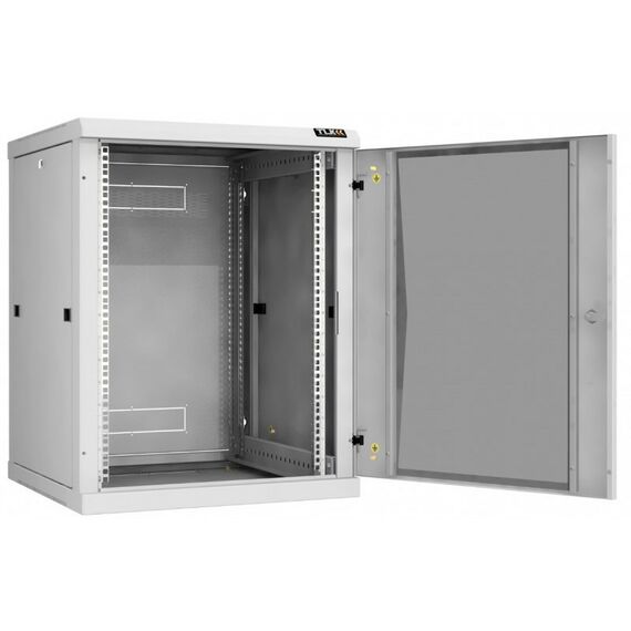 Шкафы и стойки: Настенный разборный шкаф TLK TWC-156060-R-G-GY 19", 15U, стеклянная дверь, Ш600хВ770хГ600мм, 2 пары монтажных направляющих, серый фотографии