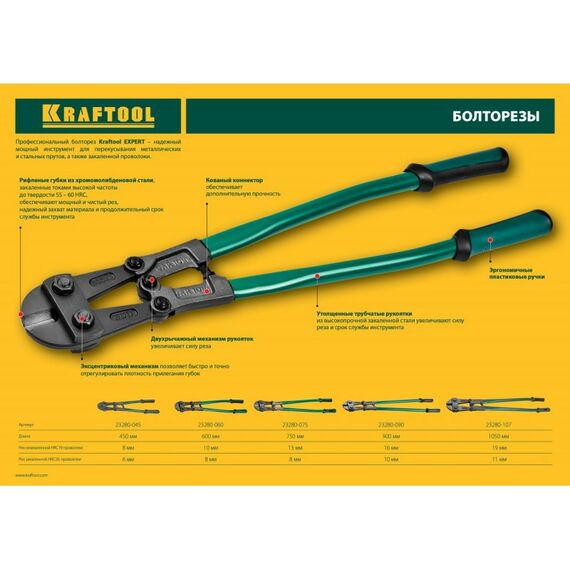 Болторезы, тросорезы: Болторез KRAFTOOL Kayman 450 мм губки - хромомолибденовая сталь [23280-045] фотографии