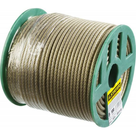 Такелажный крепеж: Трос стальной в полимерной оболочке STAYER d=5,0 мм, L=100 м [30410-50] фотографии