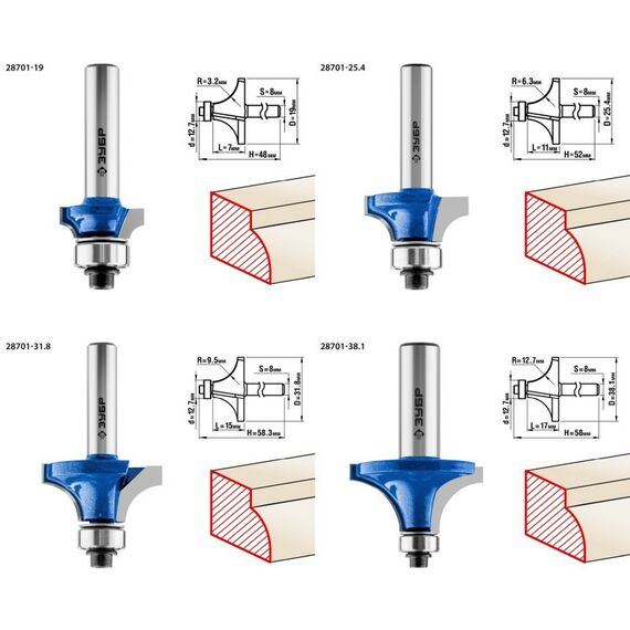 Принадлежности для фрезерных станков: Набор профильных фрез по дереву Зубр 28795-H4-2 4шт фотографии