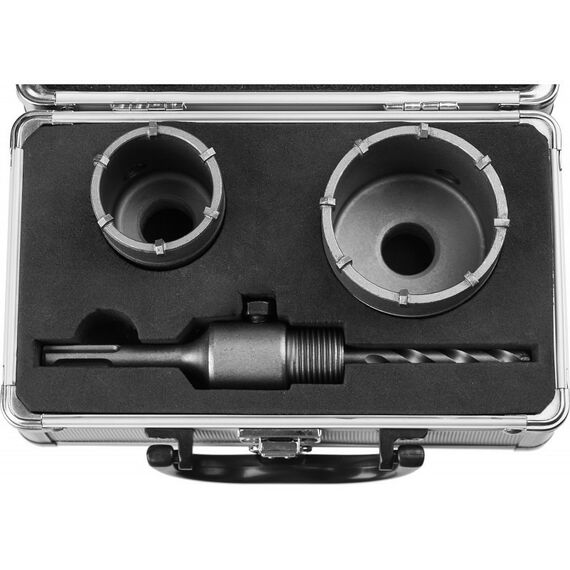 Буры, пики, коронки, сверла: Набор коронок по бетону с оснасткой Зубр Мастер 29211-H2 d = 50, 68 мм, кейс фотографии