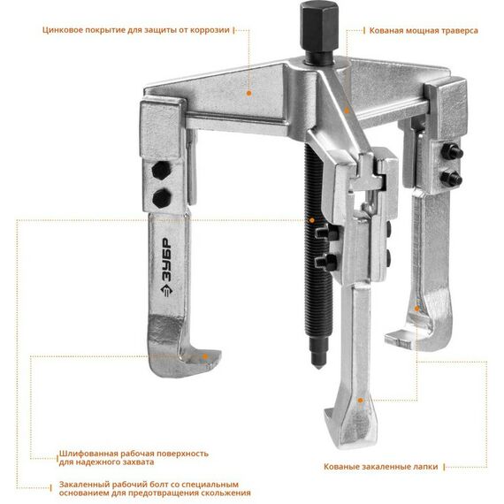 Демонтажный инструмент: Съемник раздвижной 3-захватный Зубр Профессионал 150 мм [43312-180-150] фотографии