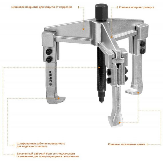 Демонтажный инструмент: Съемник раздвижной 3-захватный Зубр Профессионал 90 мм [43312-180-090] фотографии