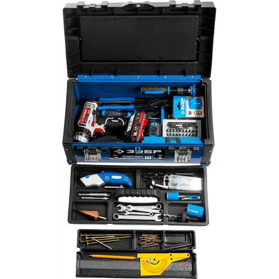 Ящики и сумки для инструмента: Ящик для инструмента Зубр Профессионал СПУТНИК-18 металлический [38153-18] фотографии