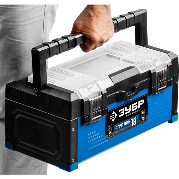 Ящики и сумки для инструмента: Ящик для инструмента Зубр Профессионал СПУТНИК-18 металлический [38153-18] фотографии