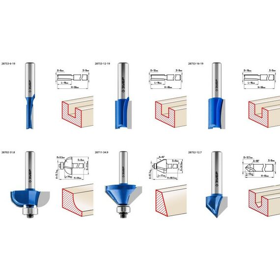 Принадлежности для фрезерных станков: Набор профильных фрез по дереву Зубр 28796-H12 12шт фотографии