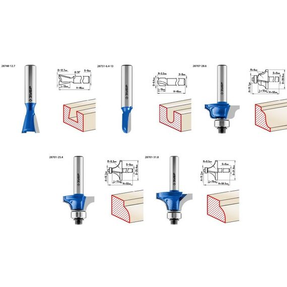 Принадлежности для фрезерных станков: Набор профильных фрез по дереву Зубр 28796-H12 12шт фотографии