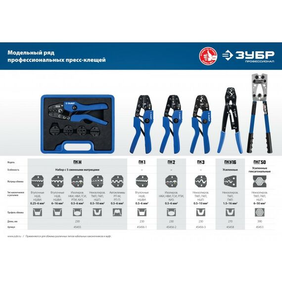 Электромонтажный инструмент: Пресс-клещи Зубр Профессионал ПКГ-50 усиленные гексагональные 6 - 50 мм.кв [45453] фотографии