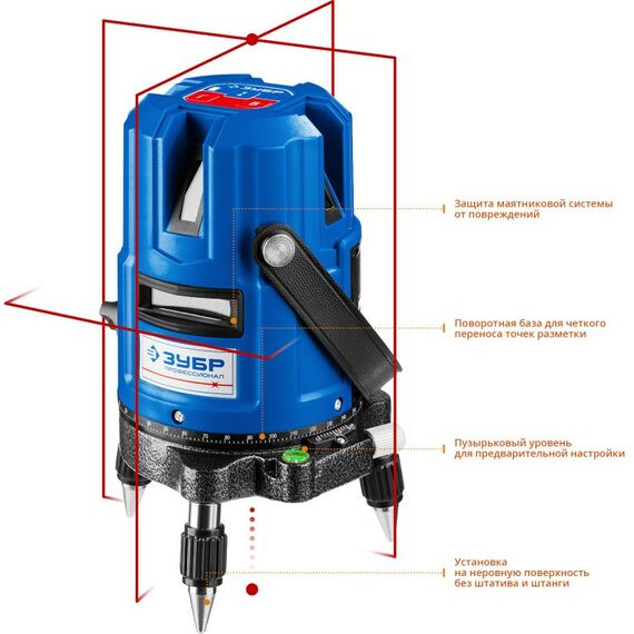 Нивелиры: Лазерный нивелир Зубр КРЕСТ-55 4 верт, 3 гориз. линии, 20м/70м, точн. 0.3 мм/м, в кейсе [34904] фотографии
