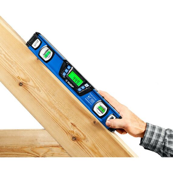 Строительные уровни: Горизонт уровень-уклономер Зубр Профессионал 400 мм диапазон 0-90°, Точность ±0,1°, подсветка экрана [34286] фотографии