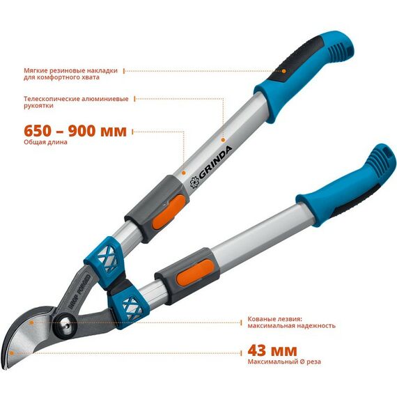 Кусторезы, ножницы, секаторы: Сучкорез с коваными лезвиями GRINDA F-900T плоскостной, телескопический [424510] фотографии