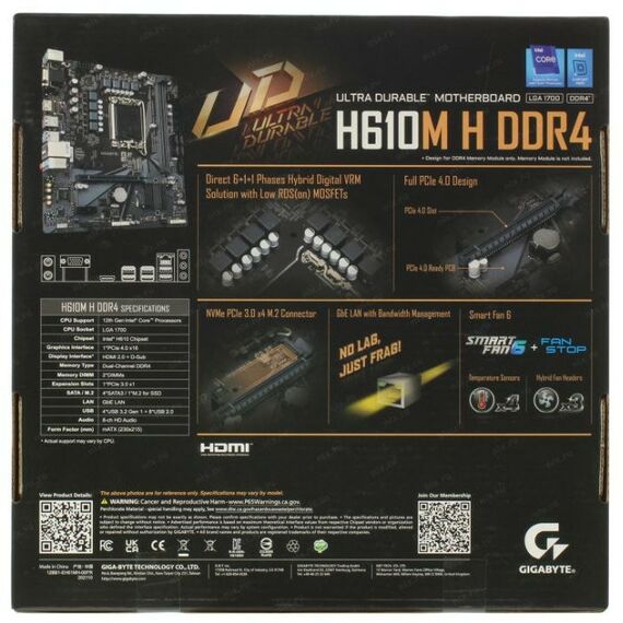 Материнские платы: Материнская плата GigaByte H610M H DDR4 Soc-1700 Intel H610 2xDDR4 mATX AC97 8ch(7.1) GbLAN+VGA+HDMI фотографии